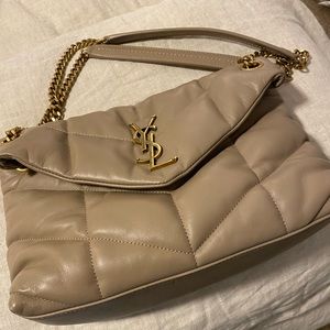 Saint Laurent Loulou Puffer Small Flapbag, Dusty Grey, Like NEW with bag, papers